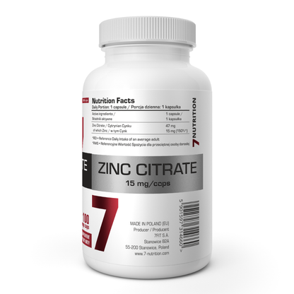 7Nutrition Zinc Citrate 15mg - 100 kaps.