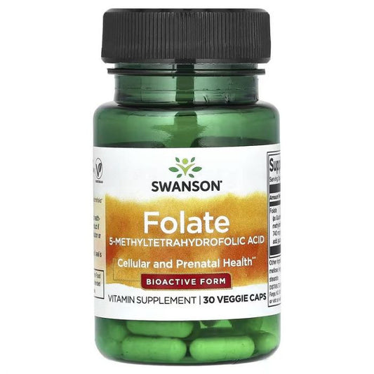 Swanson, Foliumzuur, 5-Methyltetrahydrofoliumzuur, 800 mcg, 30 Plantaardige capsules